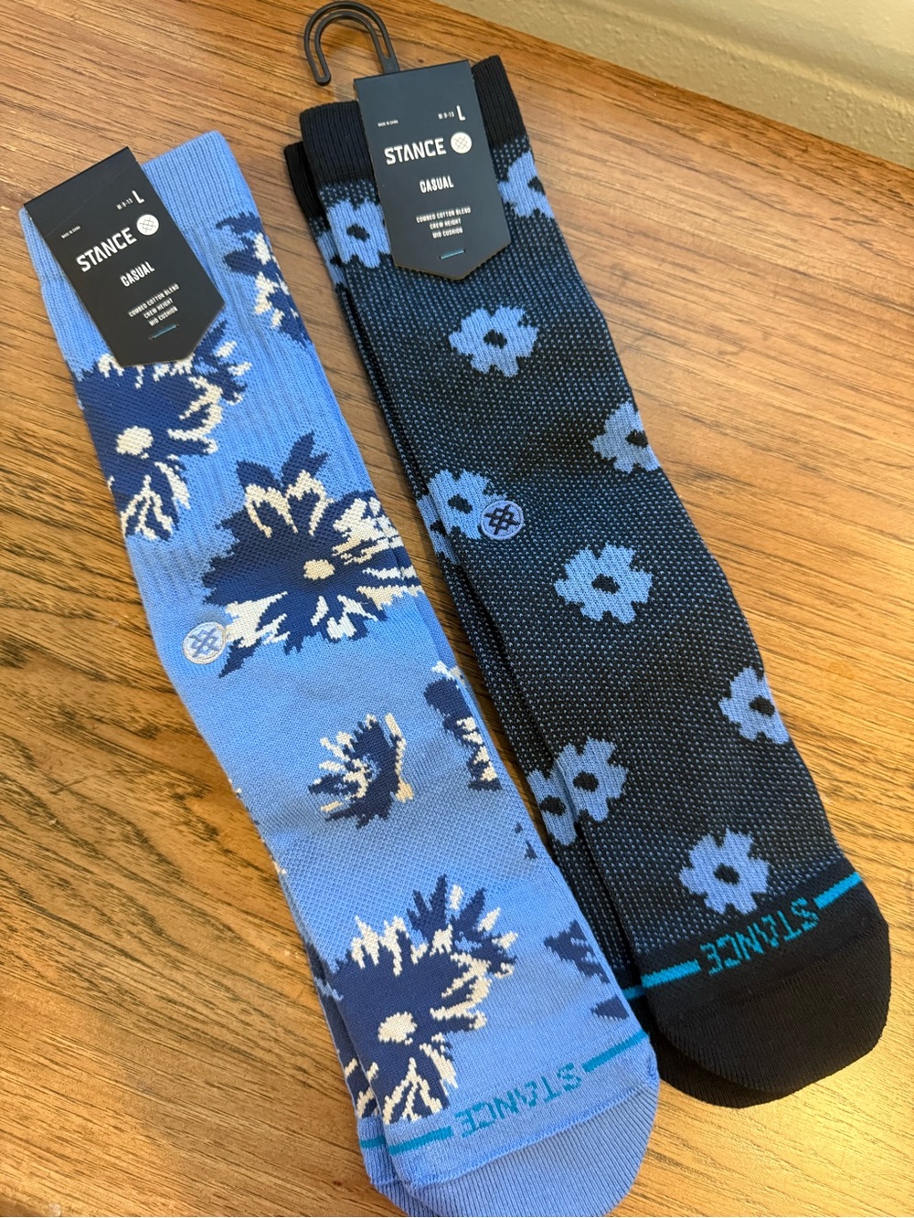 Stance Floral Crew Socks in Light Blue & Black 2 Pairs Bundle